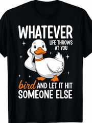 Retro Funny Duck Graphic T-Shirt, Let Life's Challenges Be Taken By Someone Else Humor Slogan Print, Round Neck Machine Washable All Season Casual Tops For Party Beach Sports Outdoor