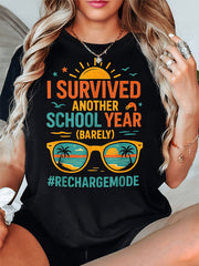 Retro Teacher Summer Vacation T-Shirt I Survived Another School Year Beach Sunglasses Graphic Tee