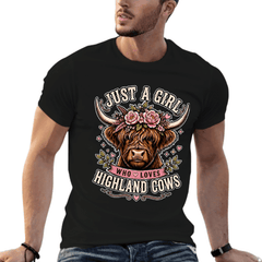 Scottish Highland Cow T-Shirt - "Just a Highland Cow Lover" Print Design, Soft And Breathable Vintage Tee with Scottish Cow Pattern, Loose Fit