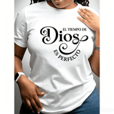 Stylish Comfortable Women's Short Sleeve T-Shirt Featuring "El Tiempo De Dios Es Perfecto" Print for Spring and Summer