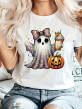 Summer Plus Size Women Halloween Ghost Pumpkin Bow Jack O Lantern Print Crew Neck Short Sleeve Tee
