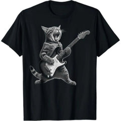 Summer t Shirts Cat Playing Guitar Rock Star Rock and Roll For Men Women T-Shirt