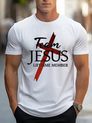 Team Jesus Graphic Print T-Shirt For Men Casual Short Sleeve Tee 1 Pcs 100% Cotton - Comfortable Crew Neck, Soft Adorable Tees Tops