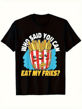 Unisex Black Crew Neck Graphic T-Shirt, Who Said You Can Eat My Fries Funny Angry Potato Cartoon Tee, French Fry Lover Casual Halloween Gift S-5XL For Men Women