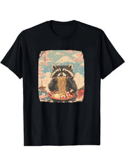 Unisex Cute Red Panda Eating Ramen Japanese Vintage Graphic Crew Neck Short Sleeve T-Shirt