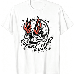 Unisex Everything's Fine Skull Flame Retro Graphic T-Shirt