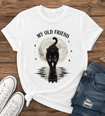 Vintage Black Cat Moon Graphic T Shirt for Women Men, Cute Night Sky Animal Print Short Sleeve Crew Neck Casual Tee, Gothic Style Cat Lover Gift Top