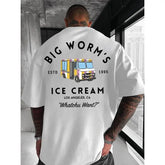 Vintage EST 1995 Los Angeles Ice Cream Truck Big Worm Quote Graphic Back Print Men's T-Shirt