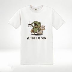We Thrift At Dawn Funny Thrifting Frog Graphic T-Shirt