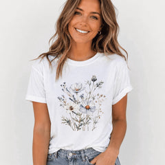 Wildflower Garden Print T-Shirt — Elegant Floral Top with a Pastoral Style