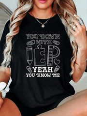 Women 100% Cotton Retro Graphic T-Shirt, You Down With IEP SPED Special Education Teacher Funny Crew Neck Summer Casual Tee
