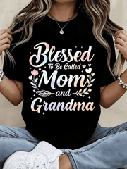 Women Blessed To Be Called Mom And Grandma Gradient Graphic T-Shirt Grandma Gift Casual Top