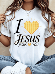 Women I Love Jesus Religious Heart Graphic Casual T-Shirt
