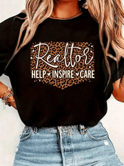 Women Realtor Leopard Print Graphic T-Shirt Real Estate Agent Casual Short Sleeve Tee