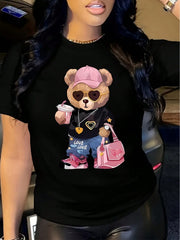 Women'S Cute Teddy Bear Graphic T-Shirt Breathable Crew Neck Short Sleeve Top