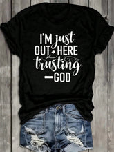 100% Cotton Heavyweight Graphic T-Shirt, Black Vintage Streetwear "I'm Out Here Trusting God" Faith Religious Tee 180GSM For Everyday Wear