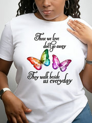 Women'S Round Neck Tee Featuring a Vibrant Butterfly Design, Perfect for Everyday And Outdoor Casual Looks