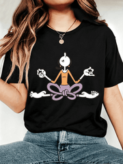 Women's Cartoon Yoga Girl Graphic T-Shirt Funny Meditation Character Casual Summer Tee