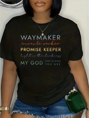 Women's Casual Cotton Short Sleeve Round Neck T-Shirt With Inspirational Text Print, Summer Style