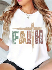 Women's Christian Cross Graphic T-Shirt, KJV Bible Verse Faith Casual Tee, 220g Spiritual Religious Wear