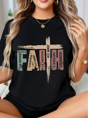 Women's Christian Cross Graphic T-Shirt, KJV Bible Verse Faith Casual Tee, 220g Spiritual Religious Wear