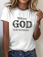 Women's Crew Neck Short Sleeve Graphic T-Shirt, Letter Slogan Print Casual Summer Everyday Tee