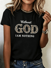 Women's Crew Neck Short Sleeve Graphic T-Shirt, Letter Slogan Print Casual Summer Everyday Tee