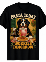 Women's Funny Dog Pasta Graphic T Shirt, Cute Spaghetti Food Print Short Sleeve Crew Neck Casual Summer Tee