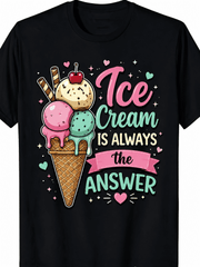 Women's Funny Ice Cream Graphic T-Shirt, Cute Dessert Lover Tee, Colorful Ice Cream Cone Print, Casual Short Sleeve Crew Neck Summer Top