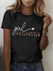 Women's Girl Mama Leopard Print Graphic T-Shirt Short Sleeve Casual Mom Tee