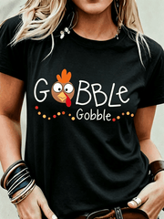 Women's Gobble Gobble Thanksgiving T-Shirt Cute Turkey Graphic Fall Casual Tee