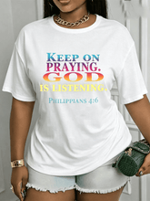 Women’s Keep On Praying God Is Listening Philippians 46 Rainbow Gradient Christian Graphic T-Shirt Faith Inspirational Top
