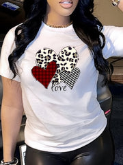 Women's Love Heart Graphic T-Shirt Leopard Plaid Striped Hearts Casual Valentine Tee