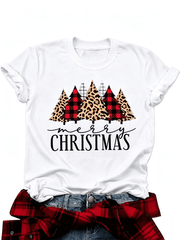 Women's Merry Christmas Graphic T-Shirt Leopard Buffalo Plaid Christmas Tree Holiday Winter Casual Tee