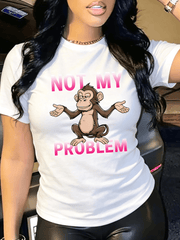 Women's Not My Problem Monkey Graphic T-Shirt Funny Slogan Short Sleeve Casual Tee