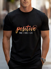 Women’s Positive Mind Vibes Life Gradient Script Graphic T-Shirt Motivational Good Energy Casual Short Sleeve Top