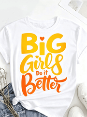 Women’s Positive Self Love Graphic Tee Big Girls Do It Better Cute Orange Yellow Letter Short Sleeve Casual T-Shirt