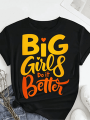 Women’s Positive Self Love Graphic Tee Big Girls Do It Better Cute Orange Yellow Letter Short Sleeve Casual T-Shirt