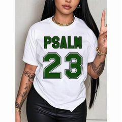 Women's Psalm 23 Jersey Premium T-Shirt - Casual short sleeve crew neck t-shirt with bold green lettering
