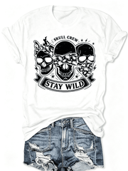 Women’s Retro Cowgirl Gothic Skull Graphic Tee Wild Country Halloween Casual Shirt
