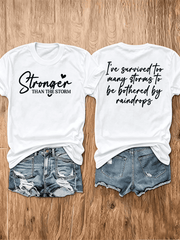 Women’s Stronger Than The Storm Double Sided Graphic T-Shirt Inspirational Positive Quote Short Sleeve Tee