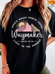 Women's Waymaker Miracle Worker Promise Keeper Mountain Bible Verse Graphic T-Shirt