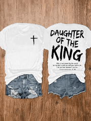Women's Y2K Graphic T-Shirt - "Daughter Of The King" Religious Design With Cross & Scripture Quote, Dual-Sided Print, 180g Soft Round Neck Short Sleeve Tee