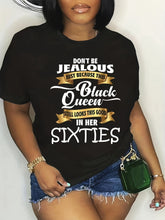 Womens Black Queen 60th Birthday T Shirt, Sixties Vintage Gold Ribbon Letter Graphic Crew Neck Tee
