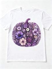 Purple Floral Pumpkin Shirt, Watercolor Flower Graphic Tee
