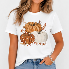 Autumn Pumpkin Pattern Print Short Sleeves Round Neck T-Shirt Women Men Tshirt thanksgiving Halloween T-shirt