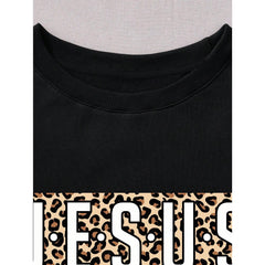 Leopard & Slogan Graphic Thermal Lined Sweatshirt, For Winter Pullover Fall Outfit Autumn
