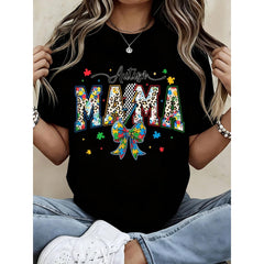 Autism Mama T Shirt With Colorful Puzzle Piece And Leopard Print Design For Motherhood And Awareness Events