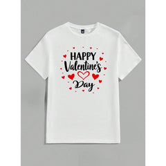 Homme Valentine's Day Heart Font Casual Print Men's Standard White Crew Neck Short Sleeve T-Shirt, Essential For Dates And Gatherings, Suitable As Gift For Boyfriend