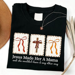 Coquette Christian Mama Shirt, Jesus Made Her A Mama, Mom Life Tshirt Cotton Cotton